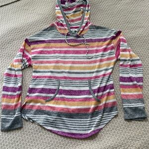 Kensie Pink and Gray Striped Hoodie